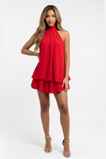 Halter Crop Top & Mini Skirt Co-Ord — Red