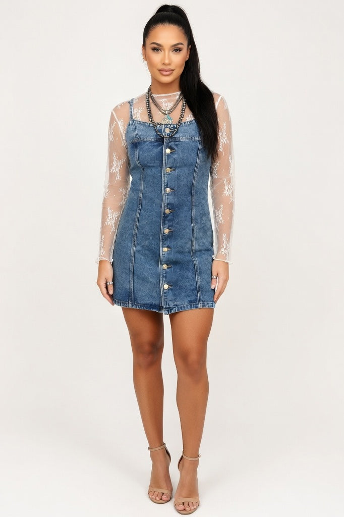 Distressed Denim Dress — Dark Blue