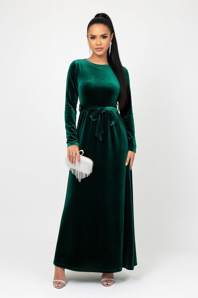 Velvet Maxi Dress — Green