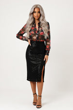 Sequin Mini Skirt — Black