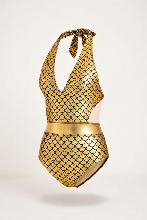 Fish Scale Halter Swimsuit — side view