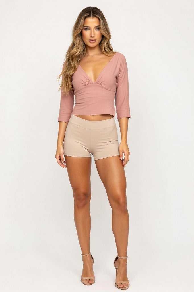 Deep V Backless Tee — Pink