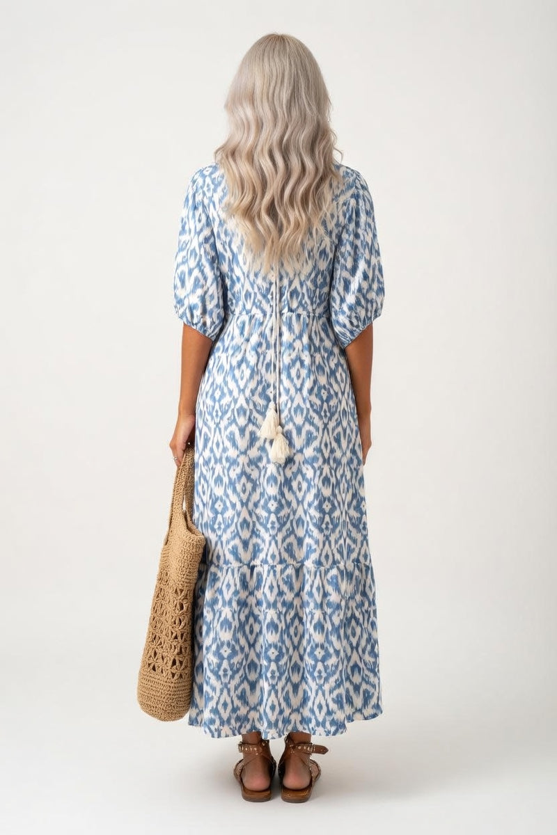 Printed V-Neck Midi Dress — back view