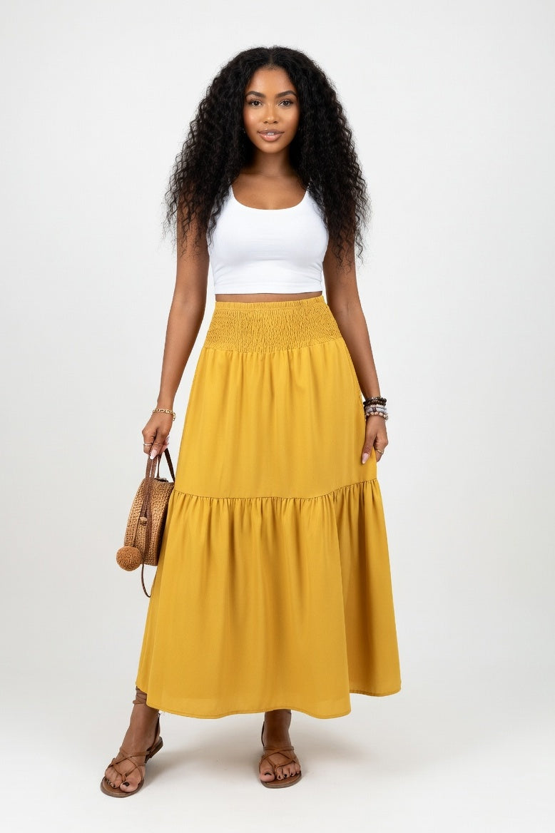 Floral A-Line Midi Skirt — Yellow