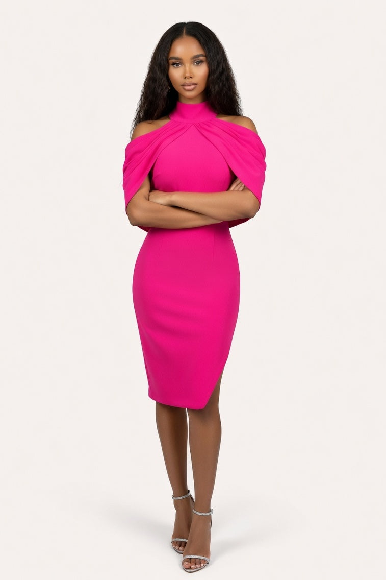 Halter Neck Bodycon Midi — Rose Red