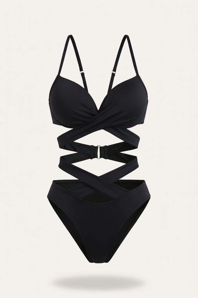 High Waist Cut-Out Bikini — Black