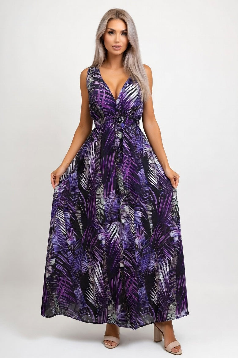Backless Printed Strap Dress — Purple Print