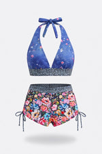 Skull Print Boxer Swimsuit — Blue Floral