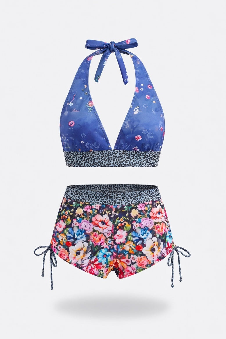 Skull Print Boxer Swimsuit — Blue Floral