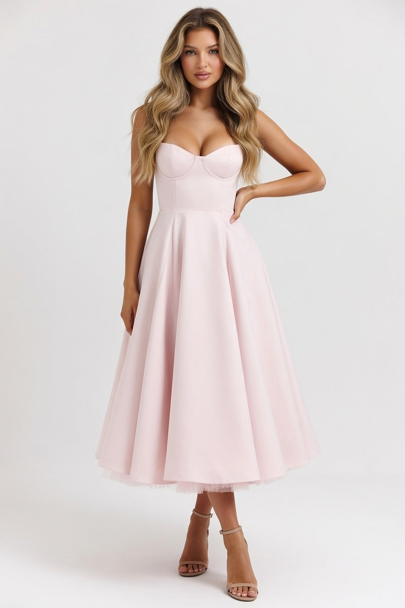Double Layer Mesh Halter Dress — Pink