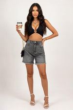 High Waist Denim Shorts — Light Grey