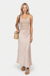 High-Waisted Satin Midi Skirt