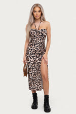 Leopard Halterneck Slit Dress — front view