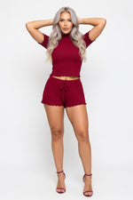 Modal Turtleneck Top & Shorts Co-ord — Red Coffee