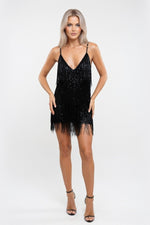 Sequin Halter Mini Dress — Black
