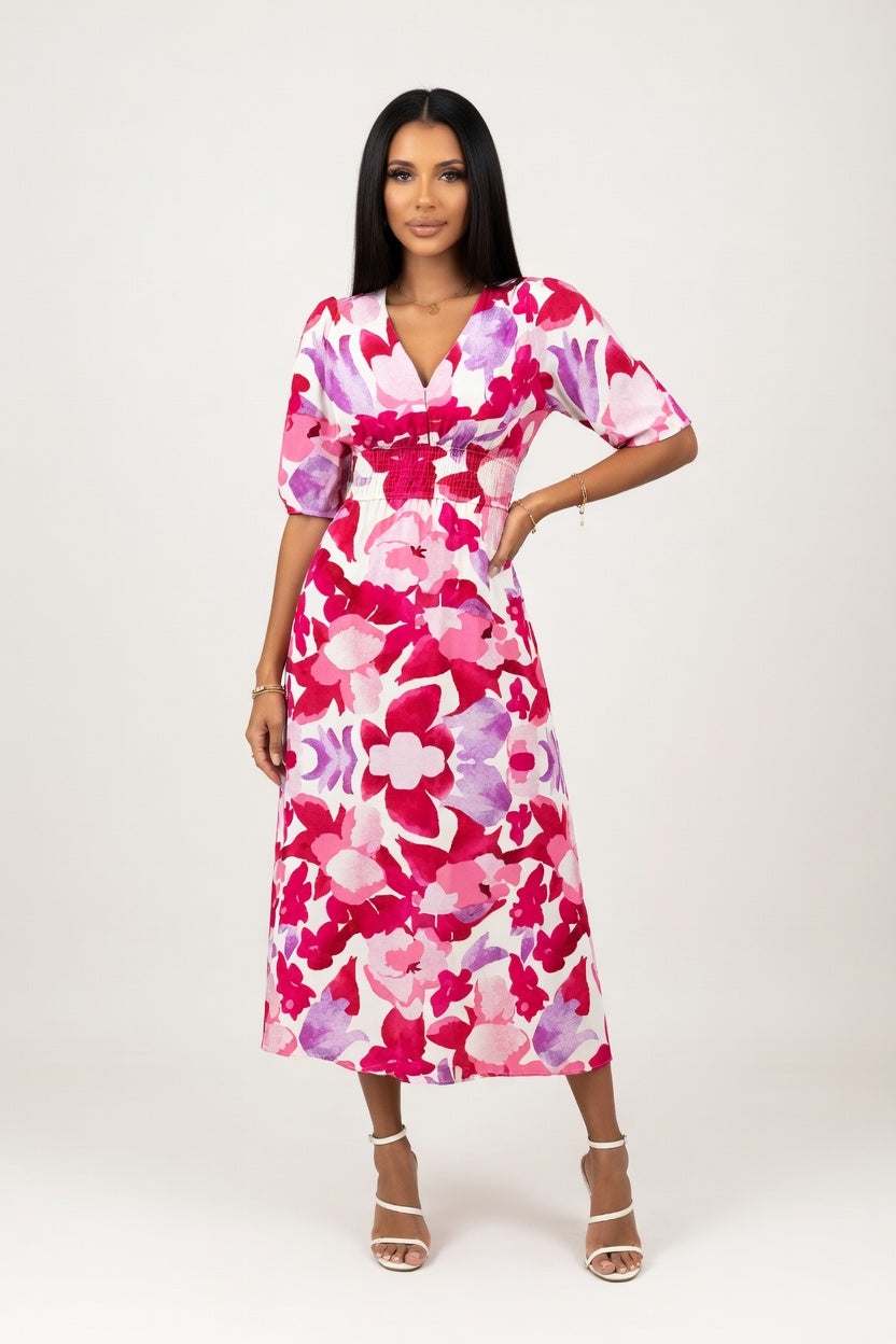 Printed Midi Dress — Red