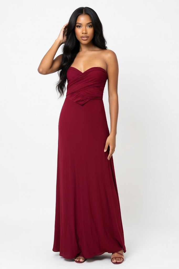Multi-Strap Bandage Midi Dress — Burgundy