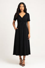 Draped Short Sleeve Dress — Black