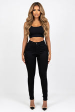 High Waist Slim Jeans — Black