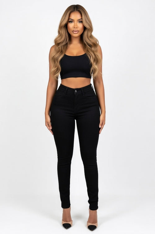 High Waist Slim Jeans — Black