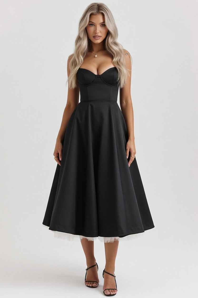 Double Layer Mesh Halter Dress — Black