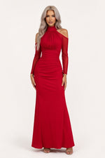 Draped Fishtail Dress — Red