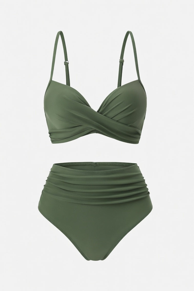 High Waist Split Bikini Set — Green
