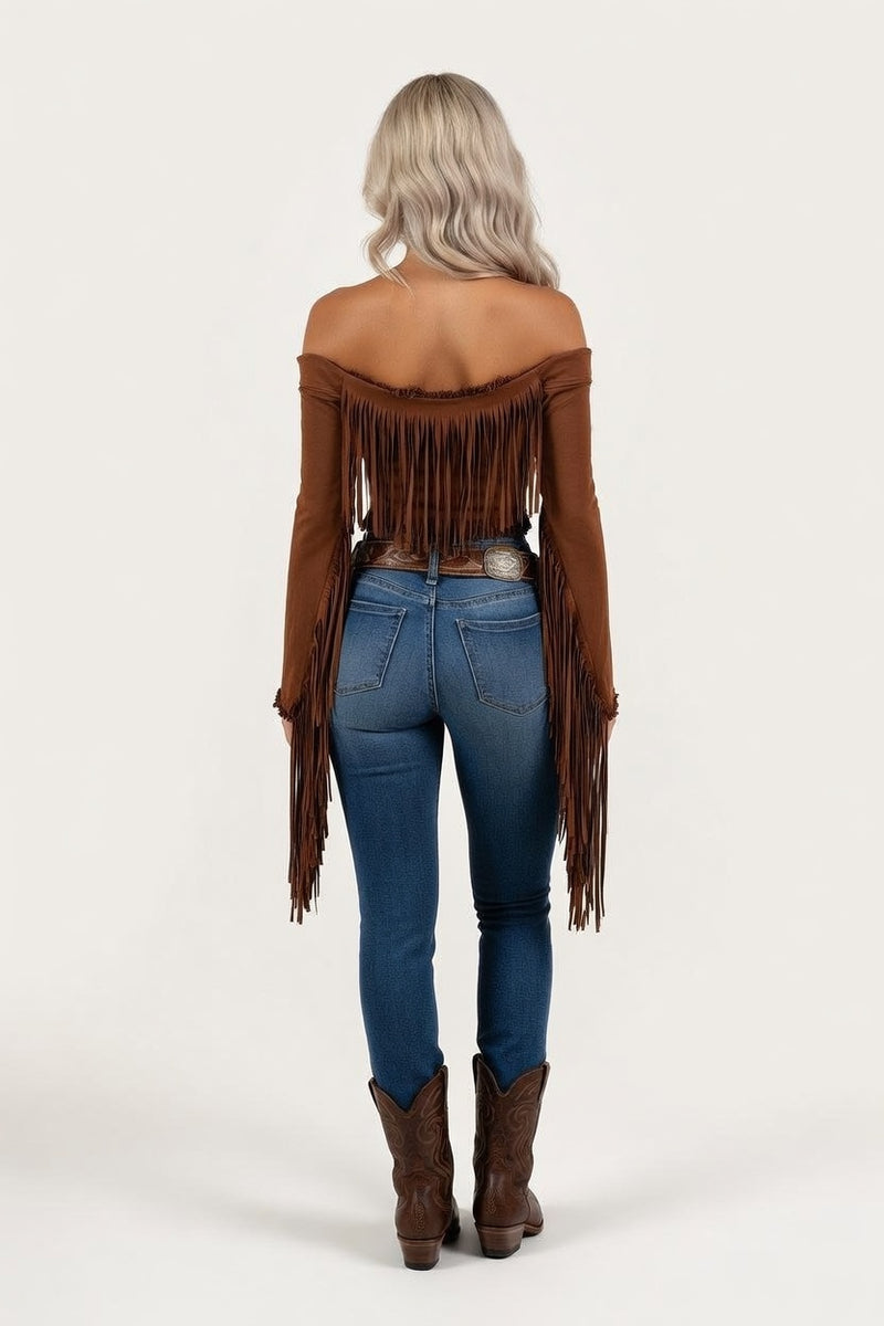Off-Shoulder Tassel Top — back view