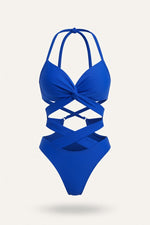 High Waist Strappy Bikini Set — Royal Blue