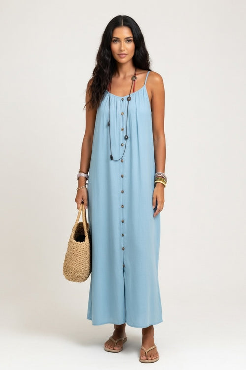 Backless Halter Maxi Dress — Blue