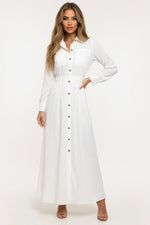 Button Through Chiffon Midi Dress — White