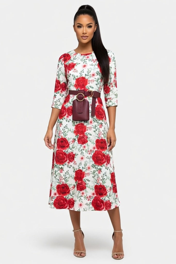 Chiffon Floral Maxi Dress — Large Red Floral