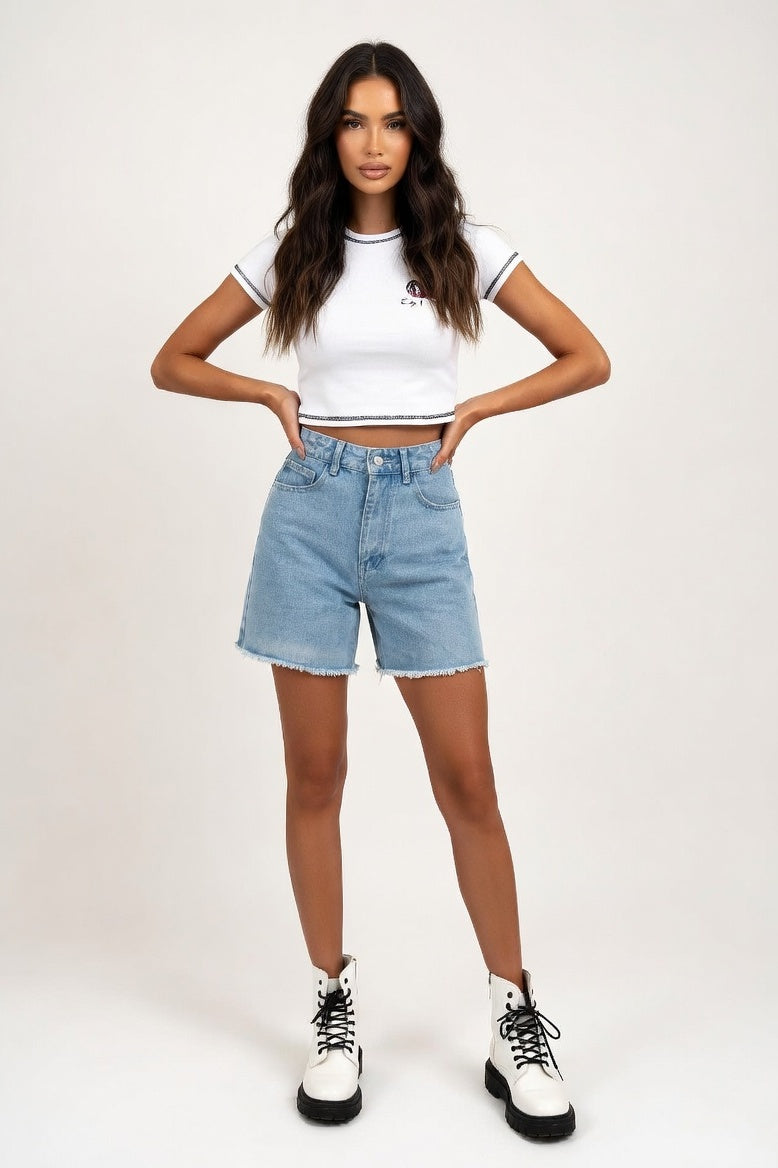 High Waist Denim Shorts — White
