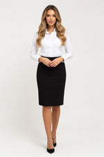 High-Waisted Midi Skirt with Side Slit — Black