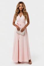 Lace-Up V-Neck Maxi Dress — Pink