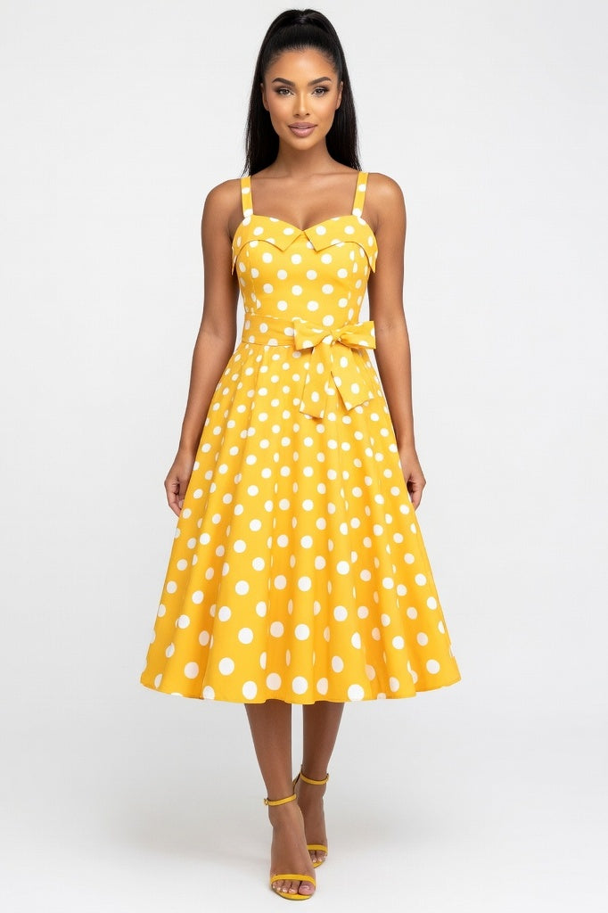 Polka Dot Halter Mini Dress — Yellow