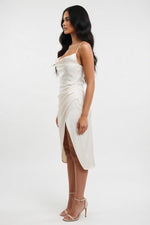 Satin Slit Midi Dress — side view