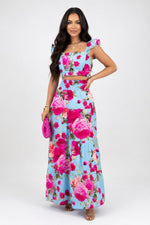 Camisole Top & Mini Skirt Co-ord Set — Blue Pink Floral