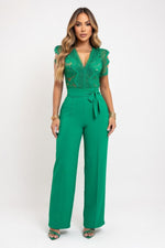 Lace Splice Sleeveless Jumpsuit — Green