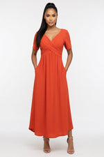 Draped Short Sleeve Dress — Orange
