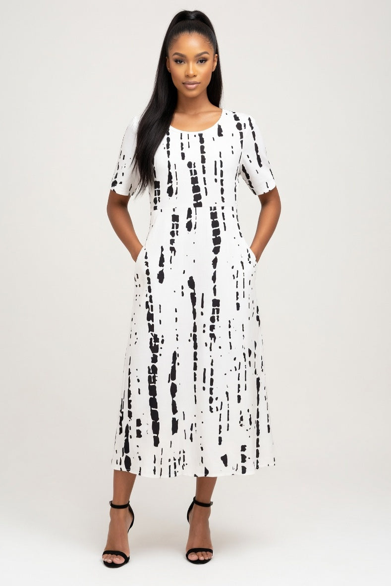 Round Neck Printed Dress — Print 3