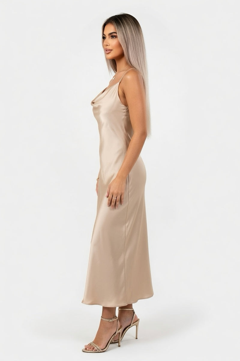 Satin Halter Dress — side view