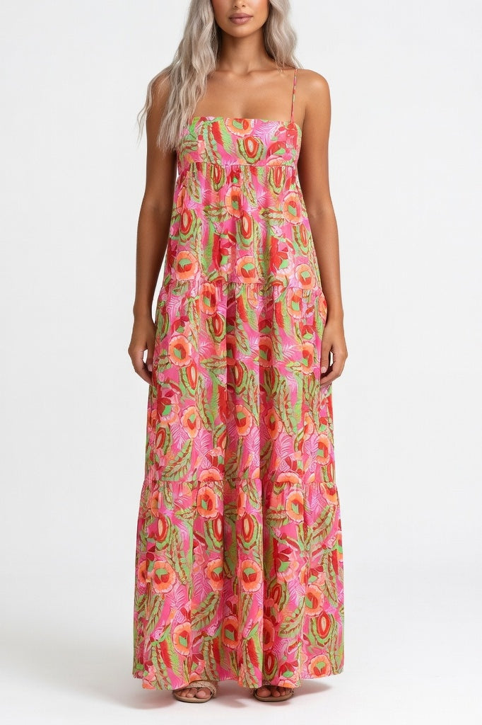 Printed Halter Layered Dress — Floral