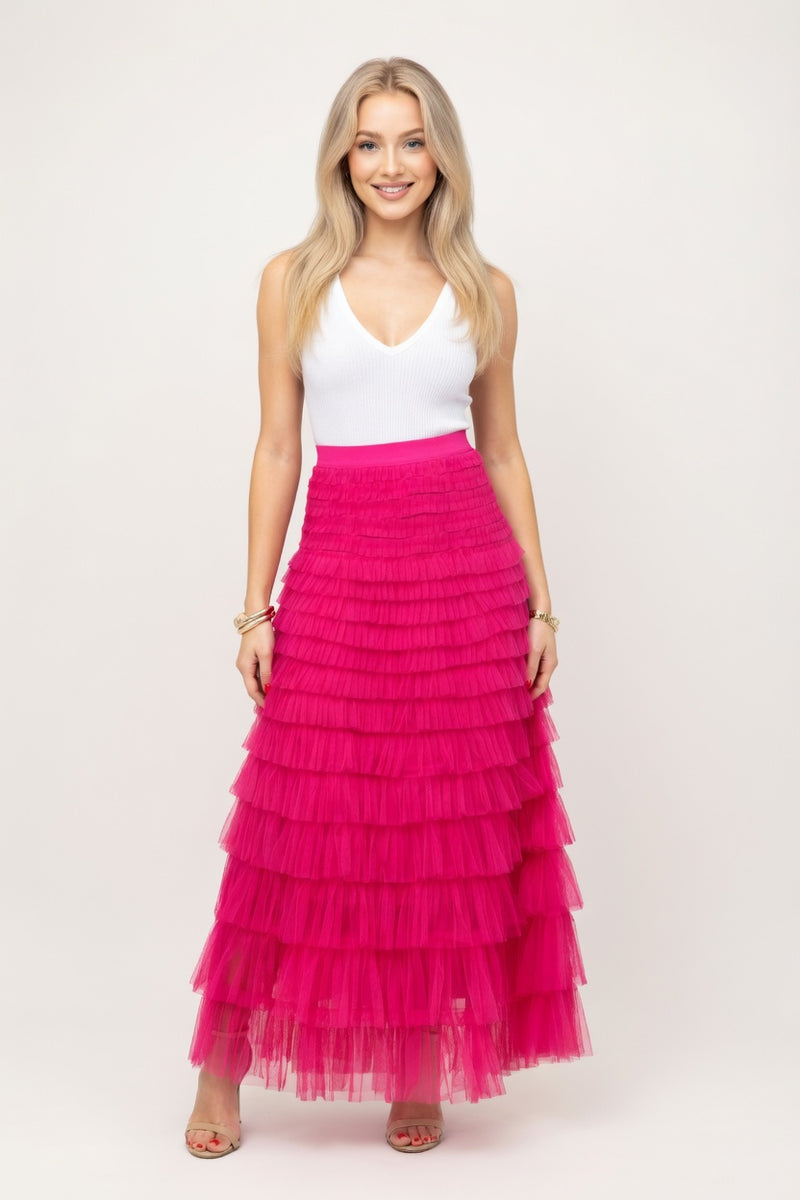 Mesh Tiered Mini Skirt — front view