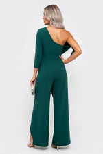 One Shoulder Pleated Wide Leg Jumpsuit — back view