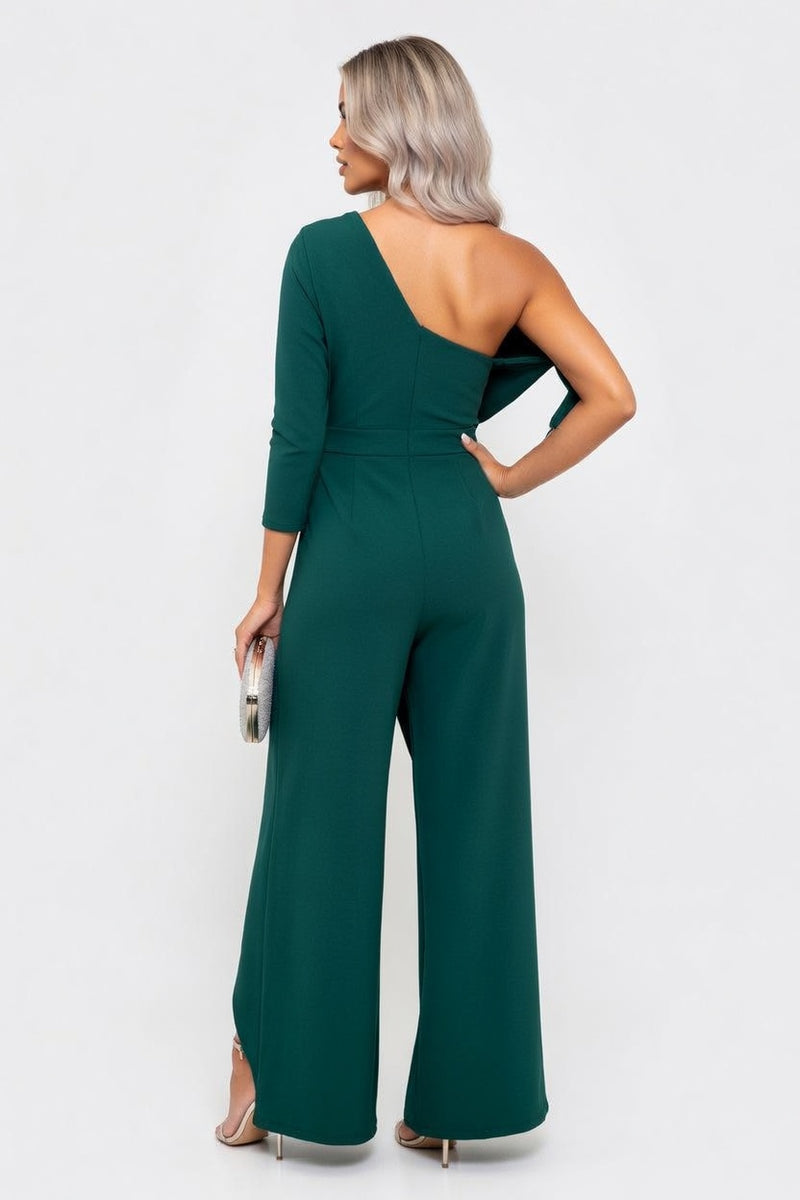 One Shoulder Pleated Wide Leg Jumpsuit — back view