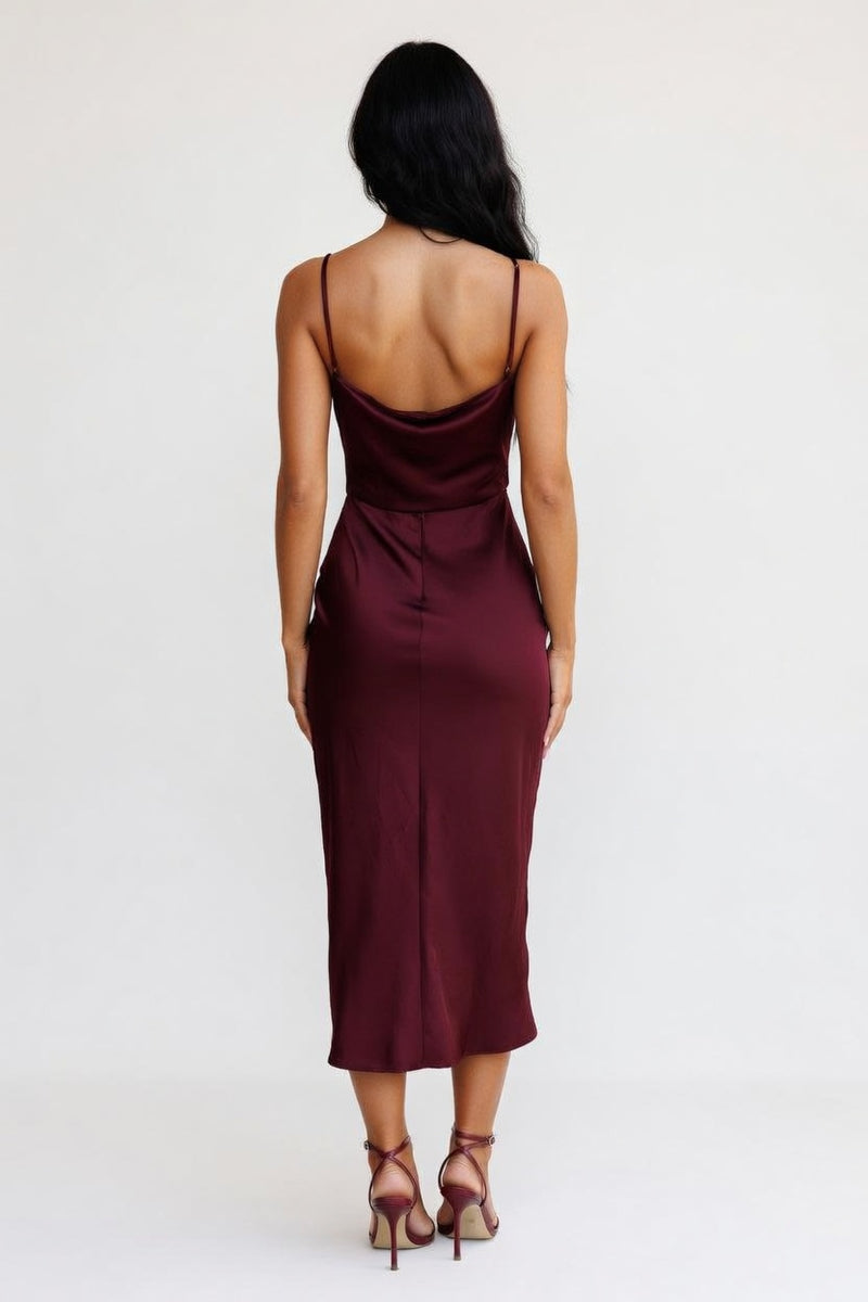 Satin Slip Dress with Side Split — back view
