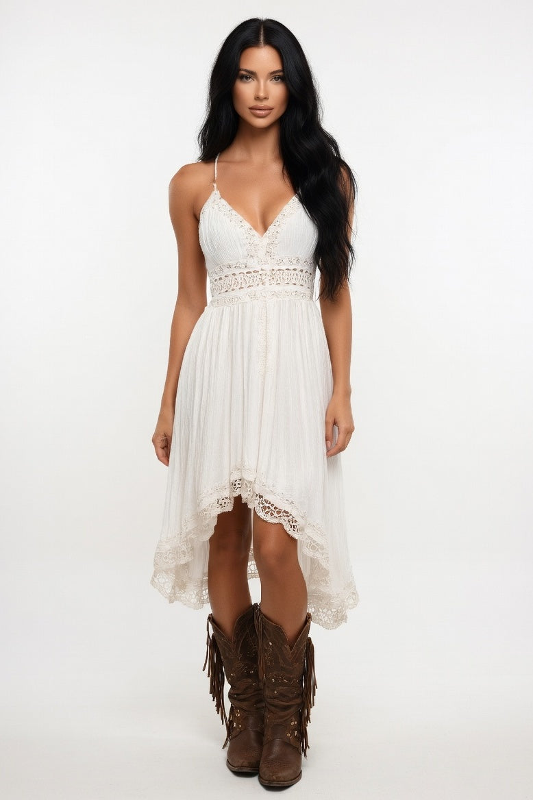 Lace Strappy Dress — White