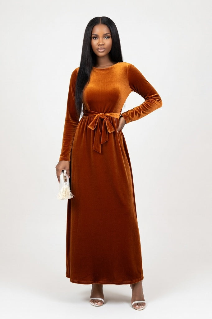 Velvet Maxi Dress — Brown