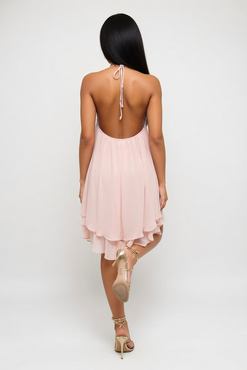 Halterneck Backless Mini Dress — back view